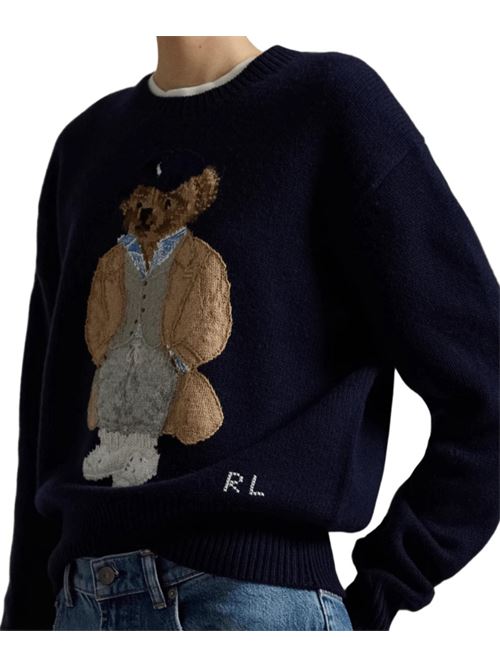 Maglia da donna in lana misto cashmere con BEAR ricamato, colore navy POLO RALPH LAUREN | 211972139001
